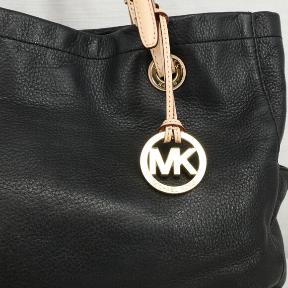Michael Kors Bag Womens Black Pebbled Leather Tote Handbag Charm Double Handle - Picture 8 of 14
